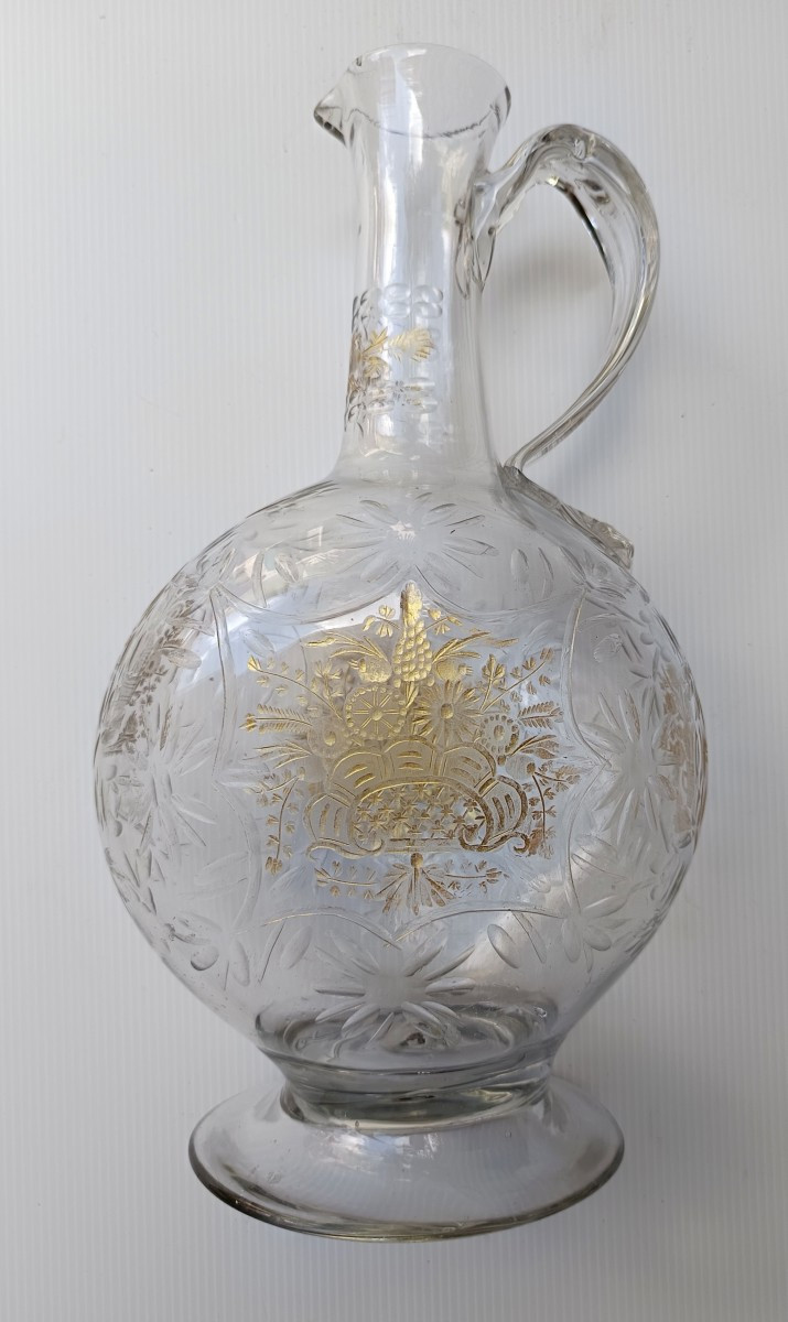 Haute Aiguière verre soufflé, taillé, aux bouquets dorés, Bohème, 18e siècle-photo-4