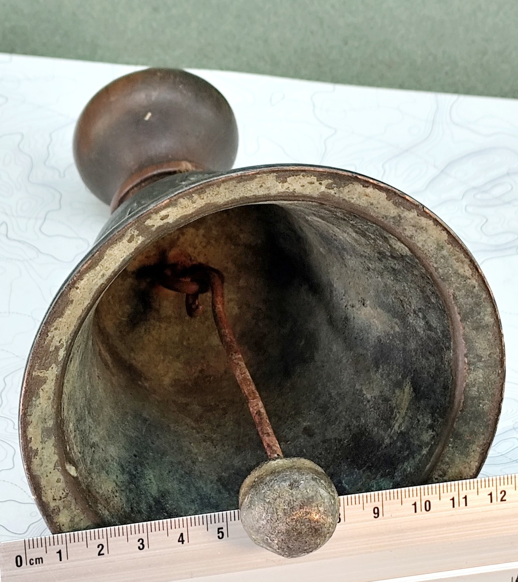 Very Loud Hand Bell, Pastilled Bronze, 17th-18th Century-photo-4