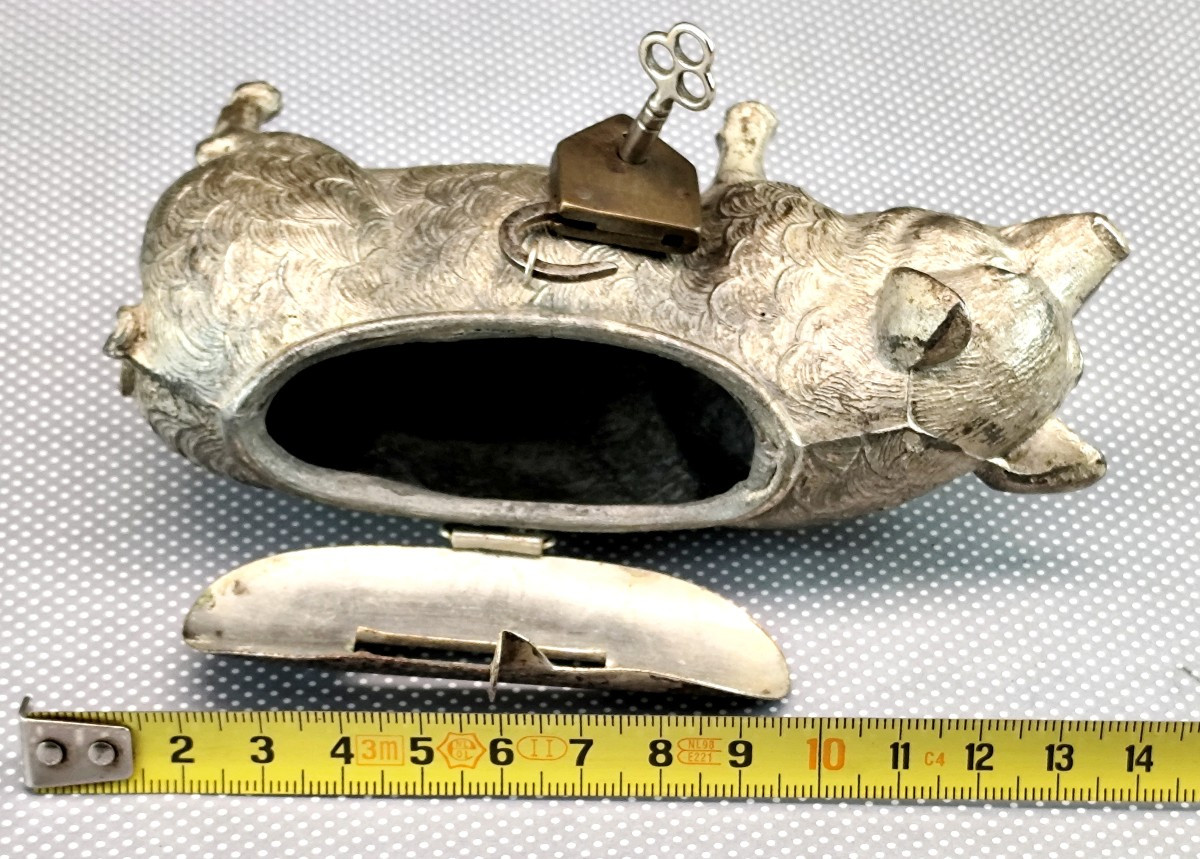 Piggy Bank, Cast Metal, Padlock, Over 100 Years Old-photo-3