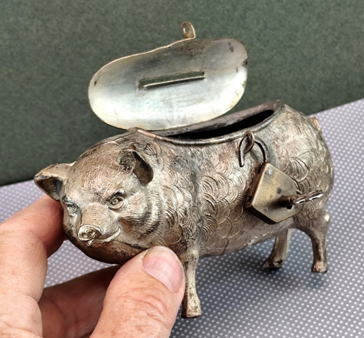 Piggy Bank, Cast Metal, Padlock, Over 100 Years Old