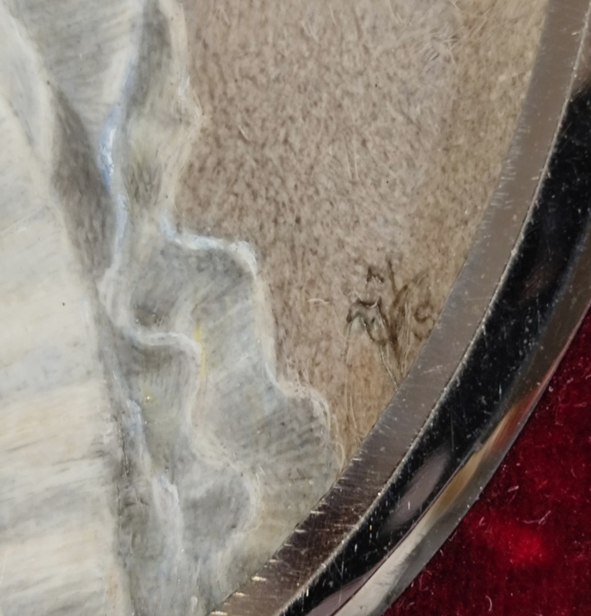 Acier poli, velours de soie, Carnet &agrave; Miniature vers 1850, belle personne-photo-3