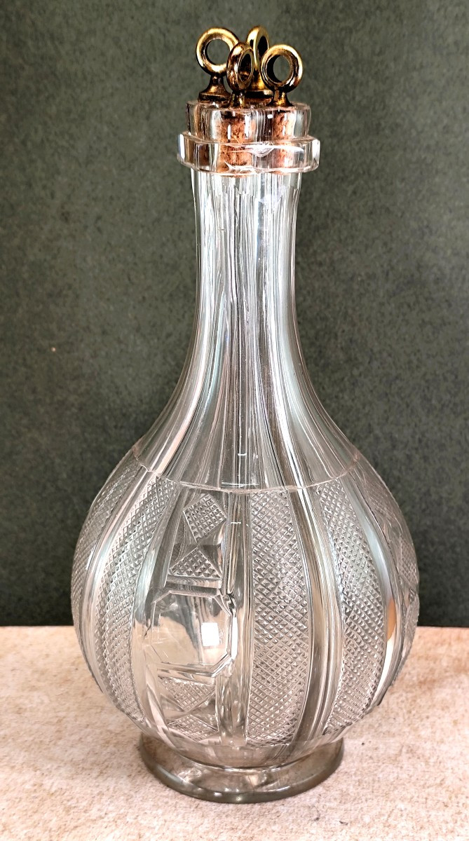 Carafe For 4 Liqueurs Cut Crystal, Le Creusot, Circa 1825