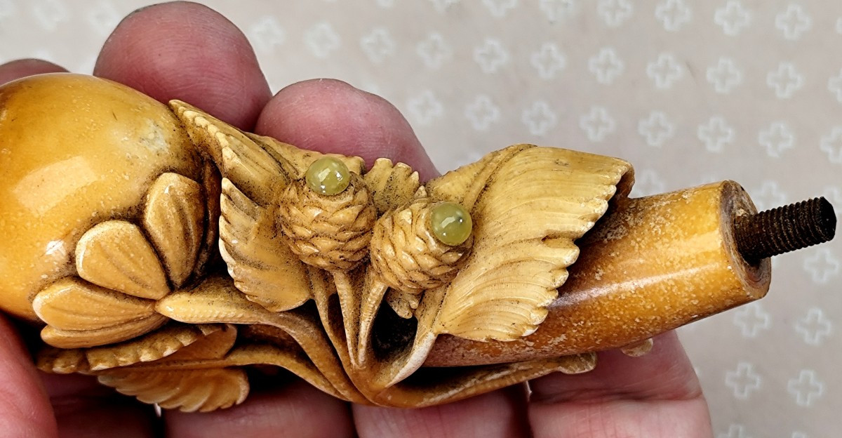 Jolie grande pipe écume à décor floral, bel état, bel étui, Art Nouveau-photo-4