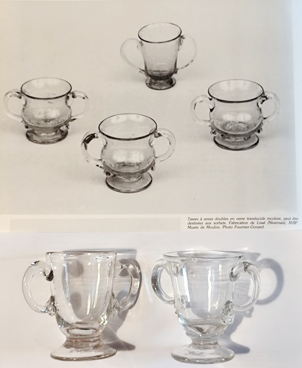 Two Pretty Sorbet Cups, Blown Glass, 18th Century, (accidents)-photo-2