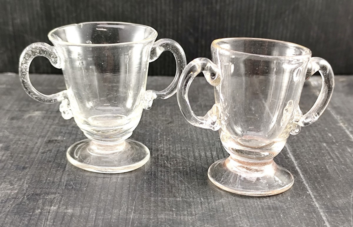 Two Pretty Sorbet Cups, Blown Glass, 18th Century, (accidents)-photo-3