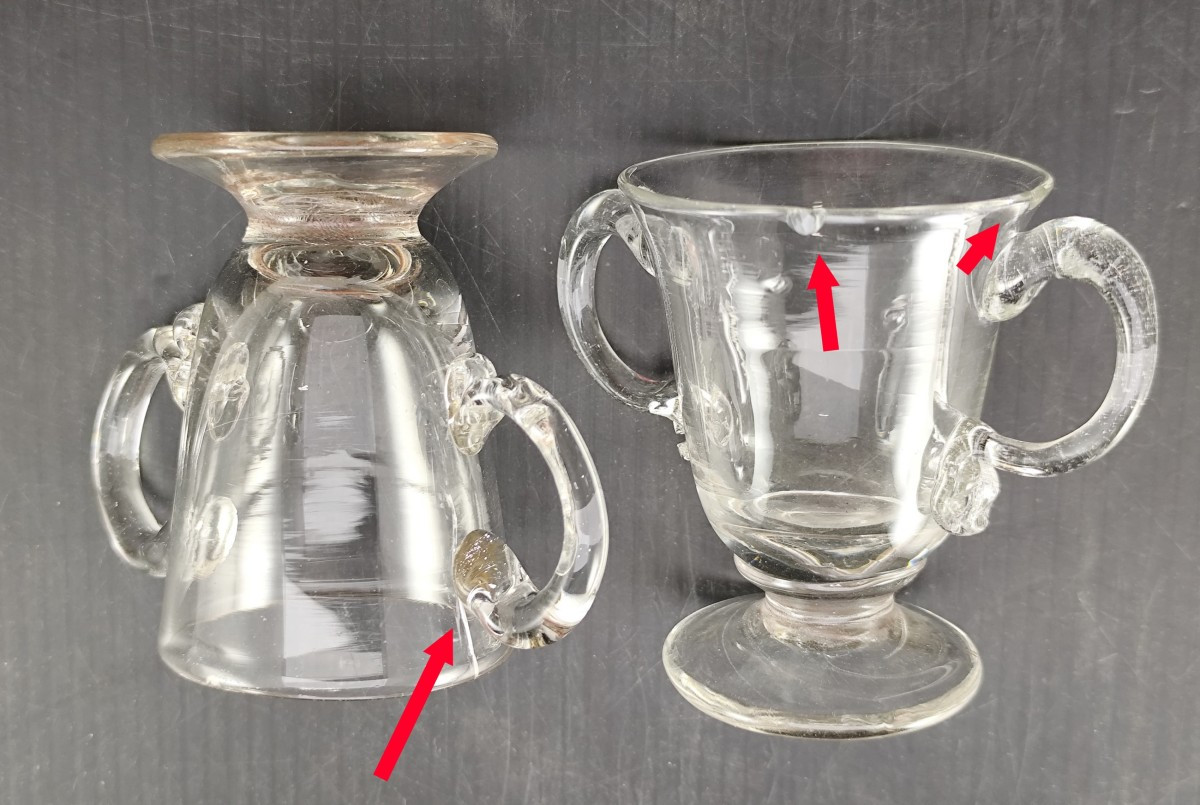 Two Pretty Sorbet Cups, Blown Glass, 18th Century, (accidents)-photo-2