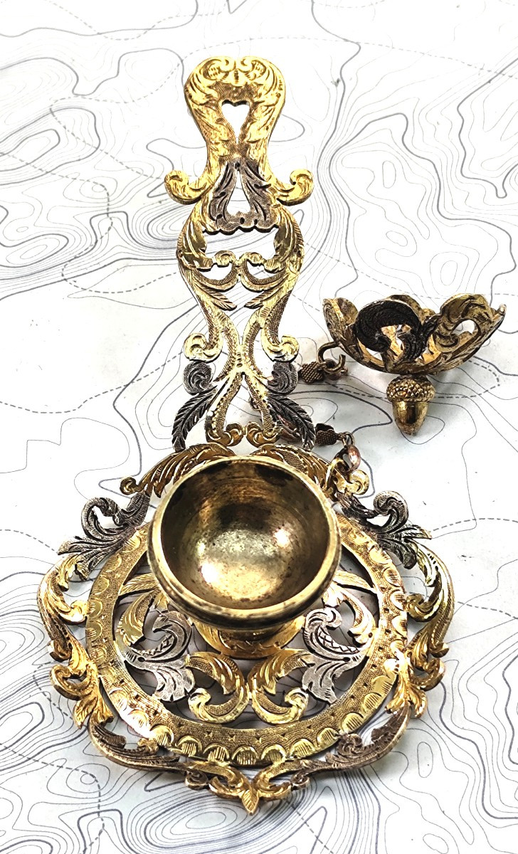 Luxe : brûle Parfum, ajouré, doré et argenté, style Duchesse de Berry, 19e siècle-photo-3