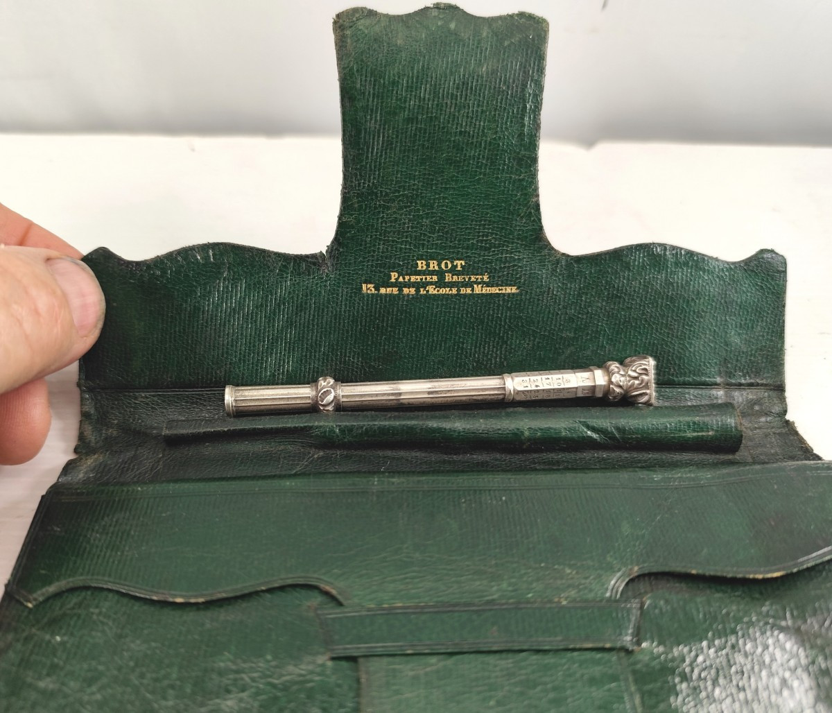 Traveler's And Doctor's Writing Portfolio, Green Goatskin, Very Complete 1830, Signed-photo-4