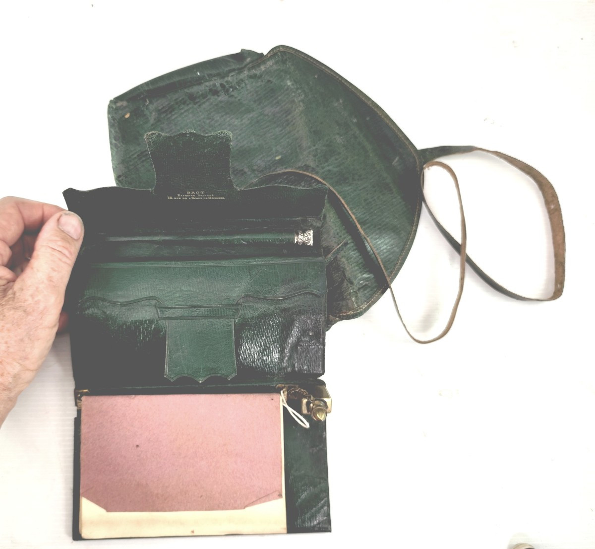 Traveler's And Doctor's Writing Portfolio, Green Goatskin, Very Complete 1830, Signed-photo-2