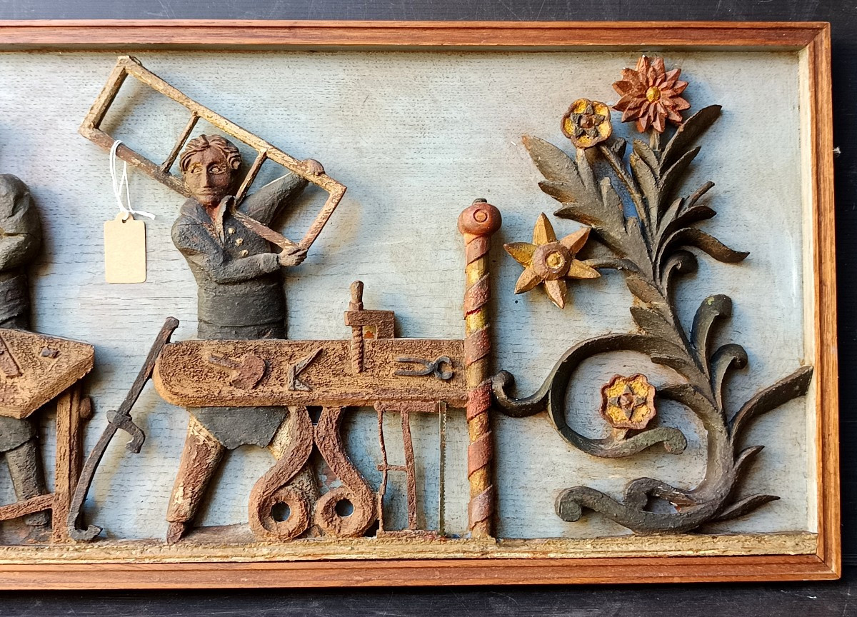 Menuiserie des 3 frères, enseigne bois sculpté, Suisse ou Autriche, fin 18e siècle-photo-4
