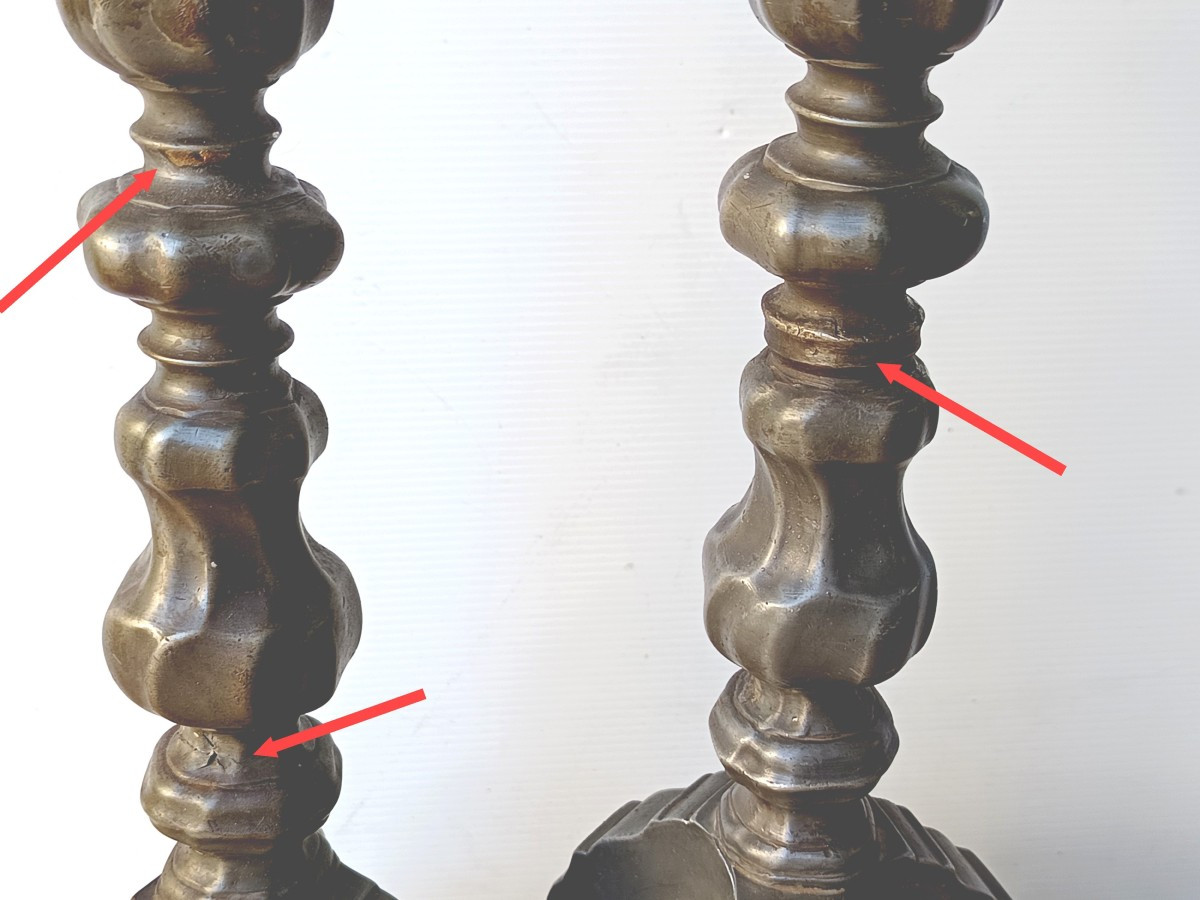 Paire de grands flambeaux d’Autel étains baroques, datés 1701, Allemagne du Sud-photo-2
