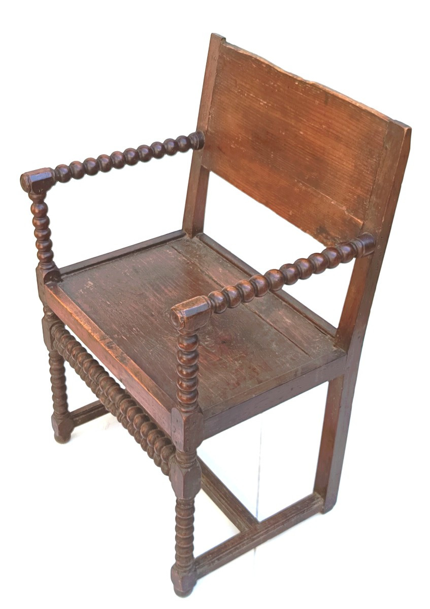 Chaise à bras, vers 1640, à grains de chapelet, tout d’époque.-photo-4