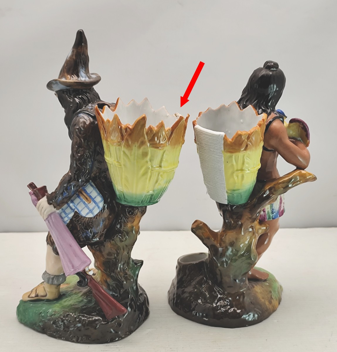 Robinson Cruso&eacute; et Vendredi, 2 sujets fumeurs, porcelaine de Paris, 1860, bon &eacute;tat-photo-3