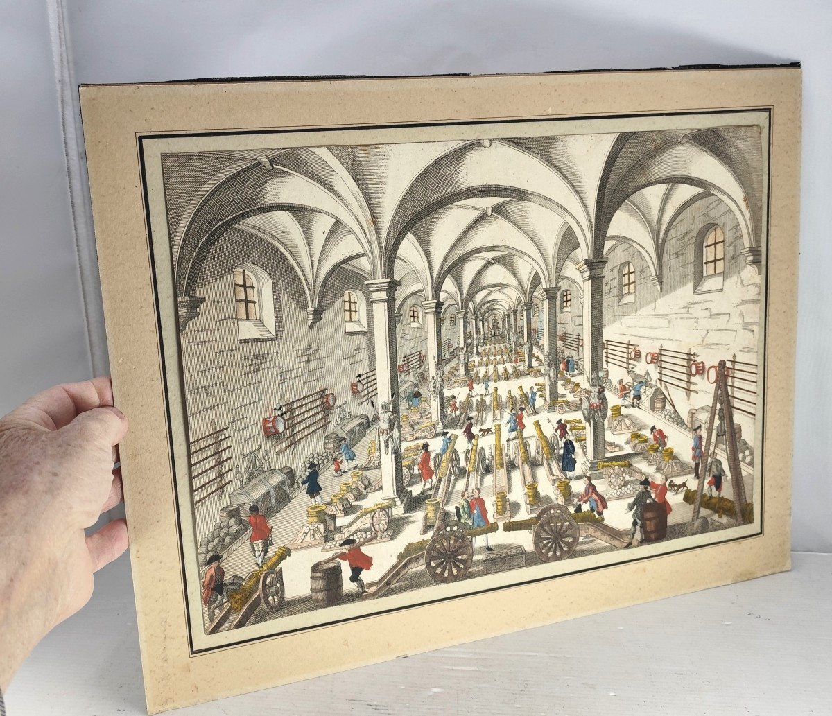 Gravure aquarellée : 1760, l’Arsenal Artillerie, effet optique Jour-Nuit, par Georg B. Probst-photo-3