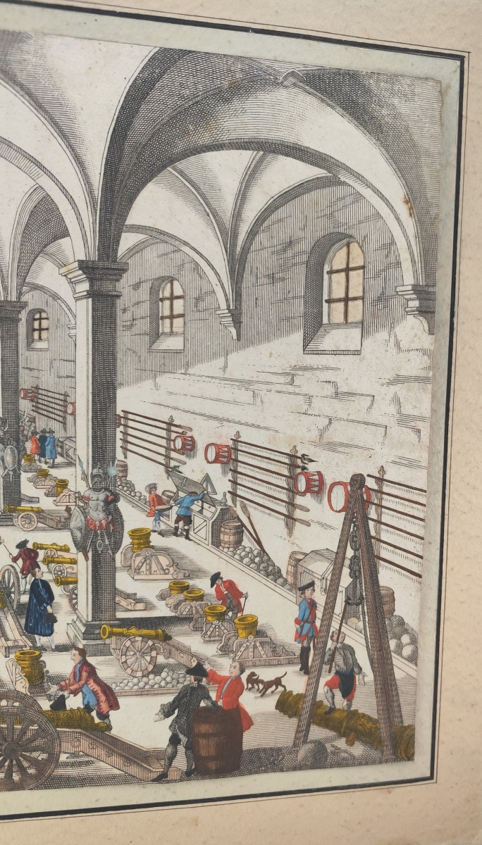 Gravure aquarellée : 1760, l’Arsenal Artillerie, effet optique Jour-Nuit, par Georg B. Probst-photo-2