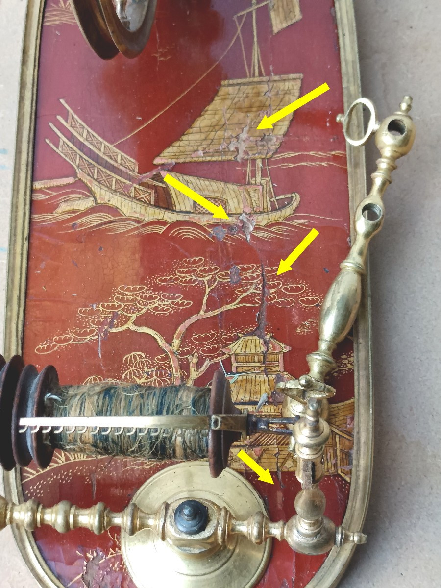 Precious Salon Spinning Wheel, Chinese Lacquer And Gilded Bronze, Louis XV Style-photo-3