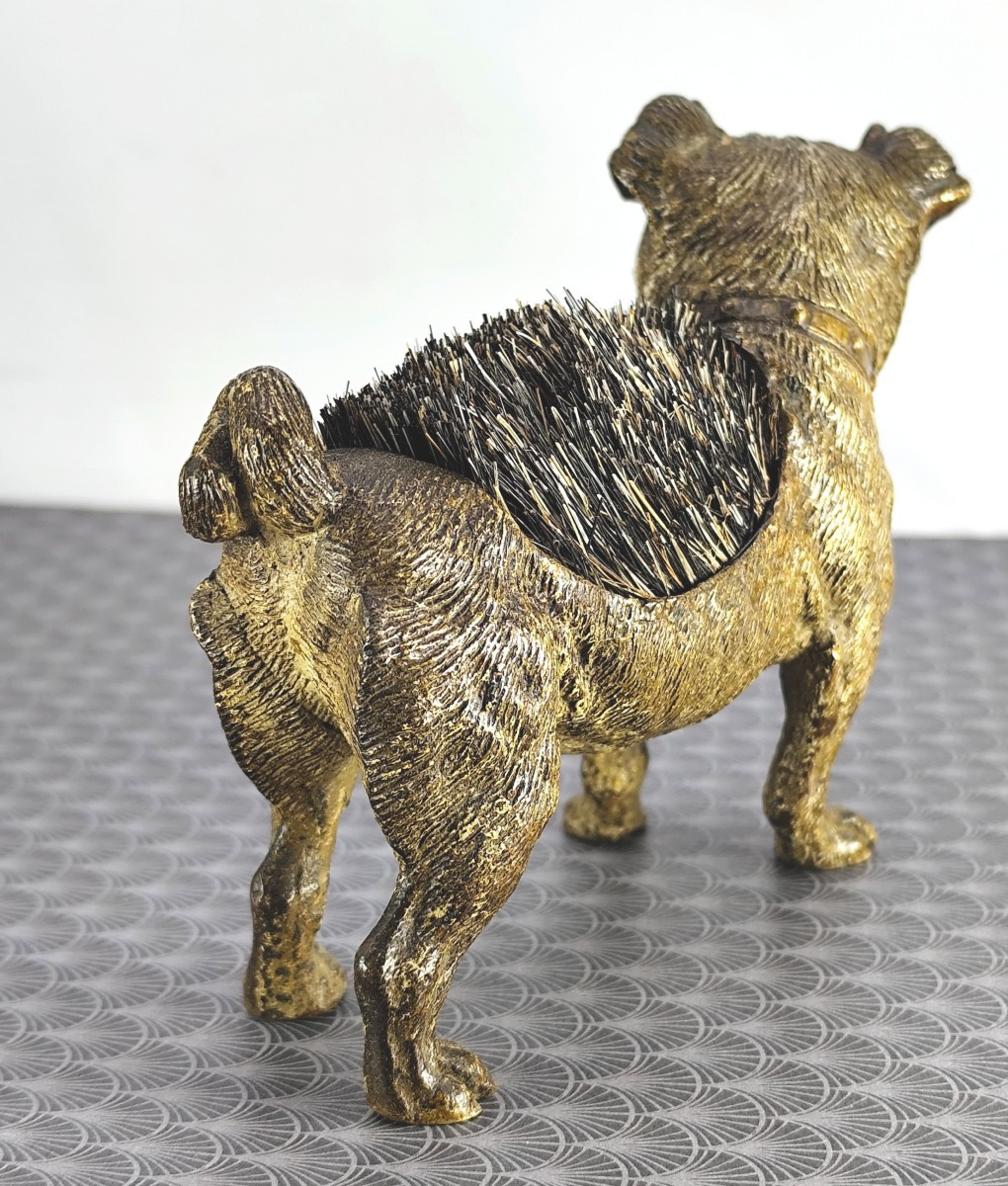 Pretty Pug Dog Pen Wiper, Vienna Bronze Painted Natural, 19th Century, Marked-photo-3