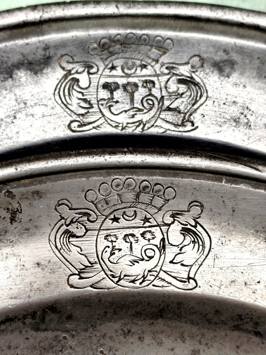 French Pewter 18thc Armored Plates, Well Signed