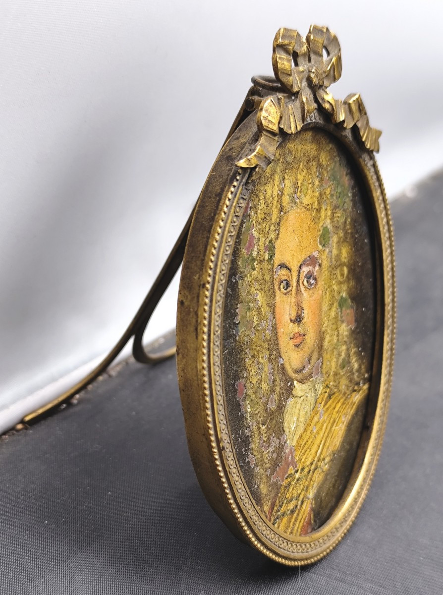 On Copper: Handsome French Gentleman With Wig, Louis XIV Or Regence, As Found-photo-2