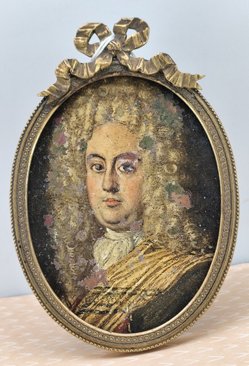 On Copper: Handsome French Gentleman With Wig, Louis XIV Or Regence, As Found