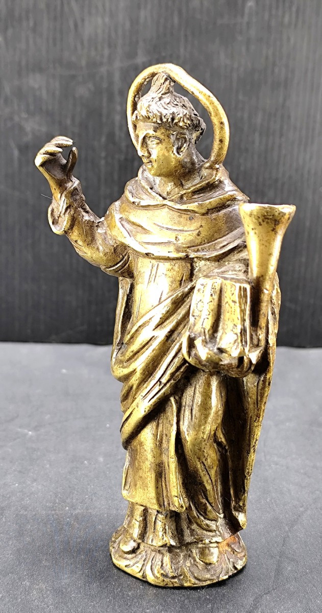17th Century Bronze, Saint Monk Presenting The Sacred Texts-photo-1