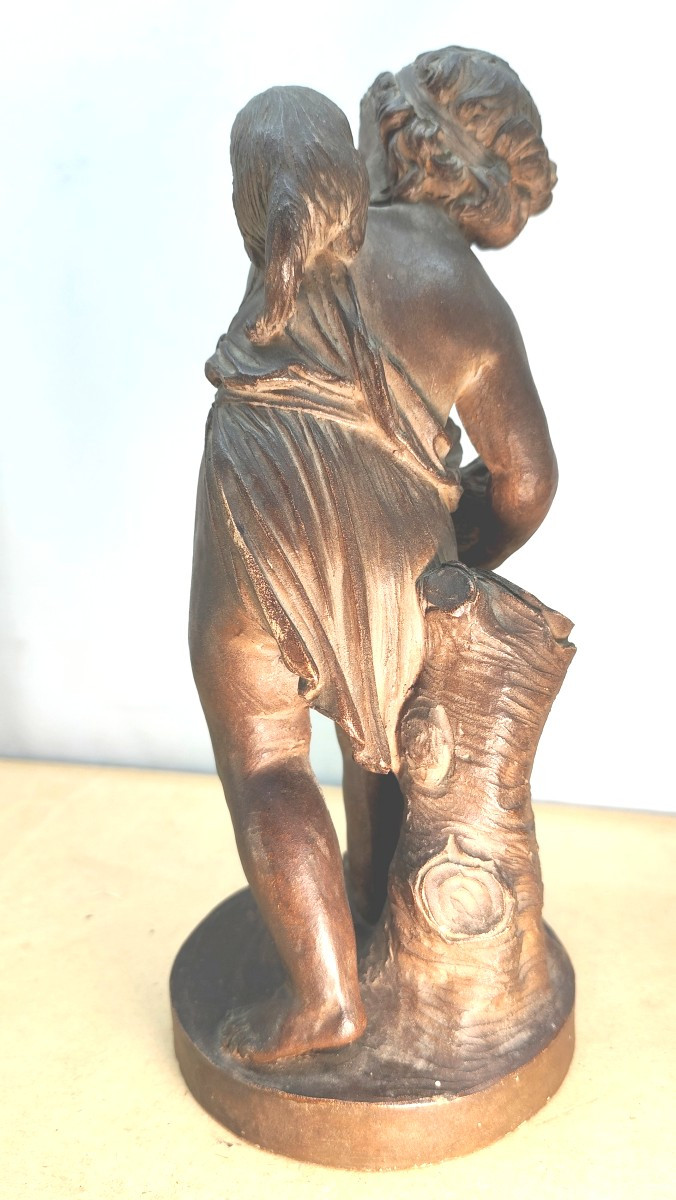 Terracotta: Child With Cat, Charming 19th Century Edition-photo-3