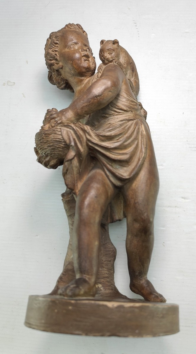 Terracotta: Child With Cat, Charming 19th Century Edition-photo-1