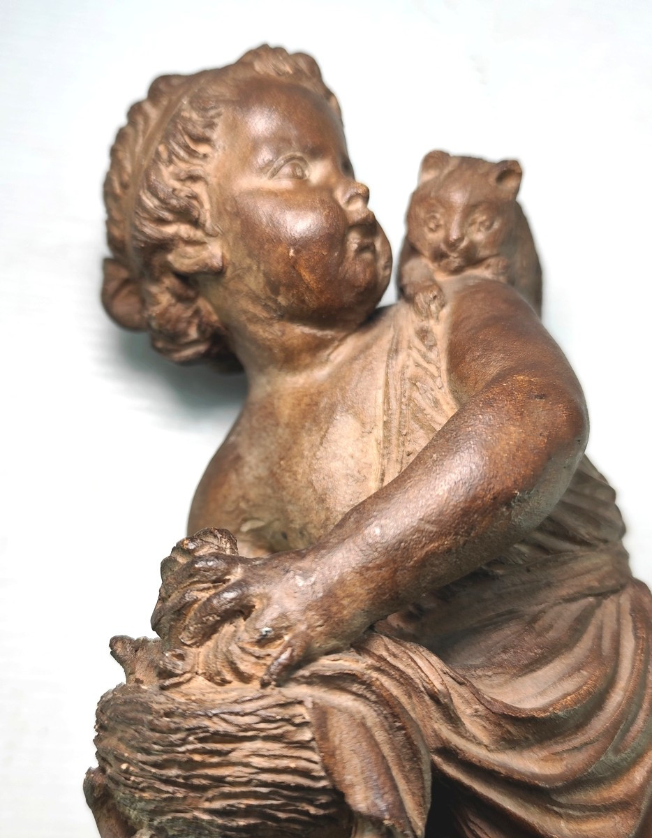 Terracotta: Child With Cat, Charming 19th Century Edition