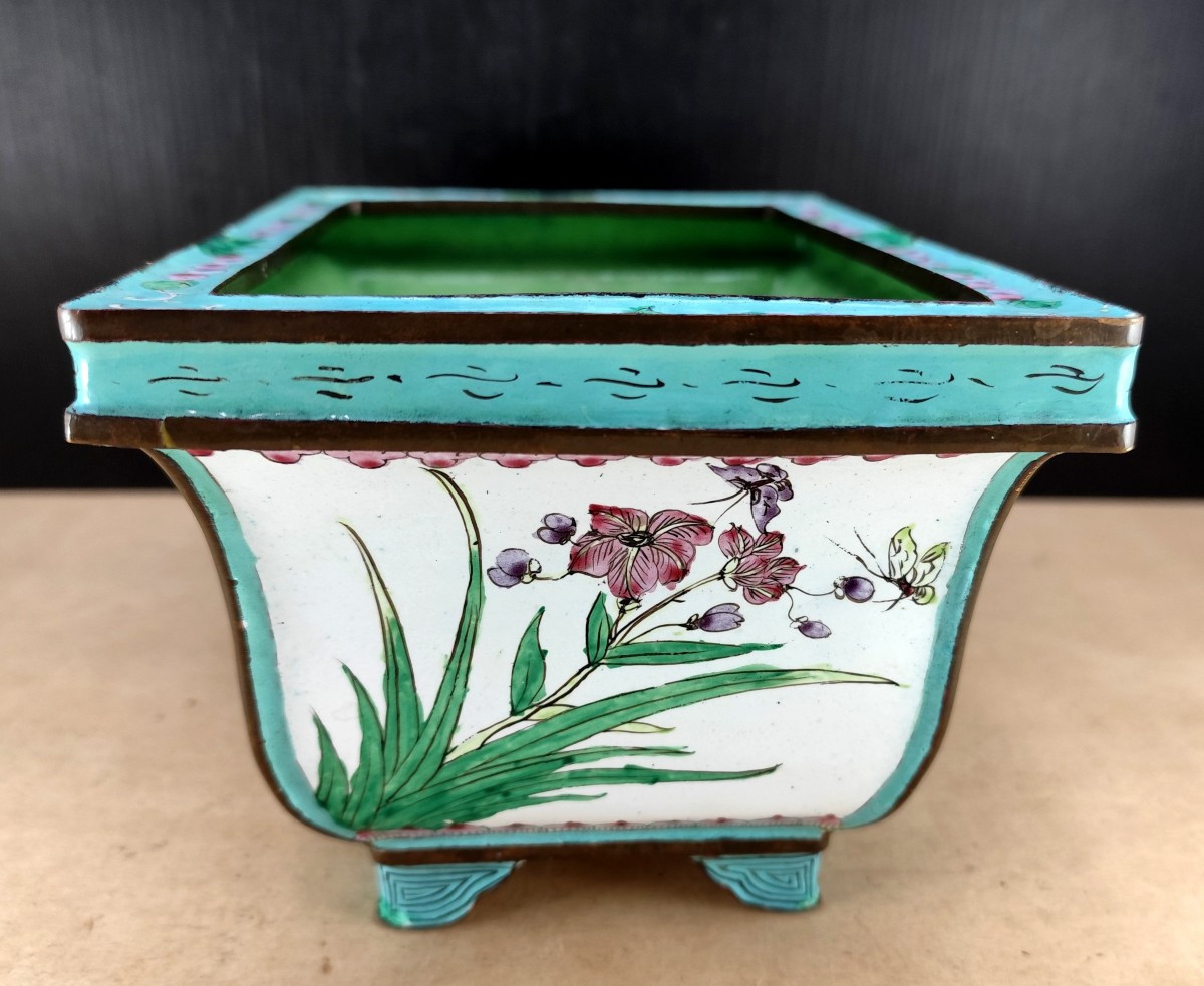Jardinière émail de Canton, pour l’export vers l’Europe, vers 1900, bel état-photo-3