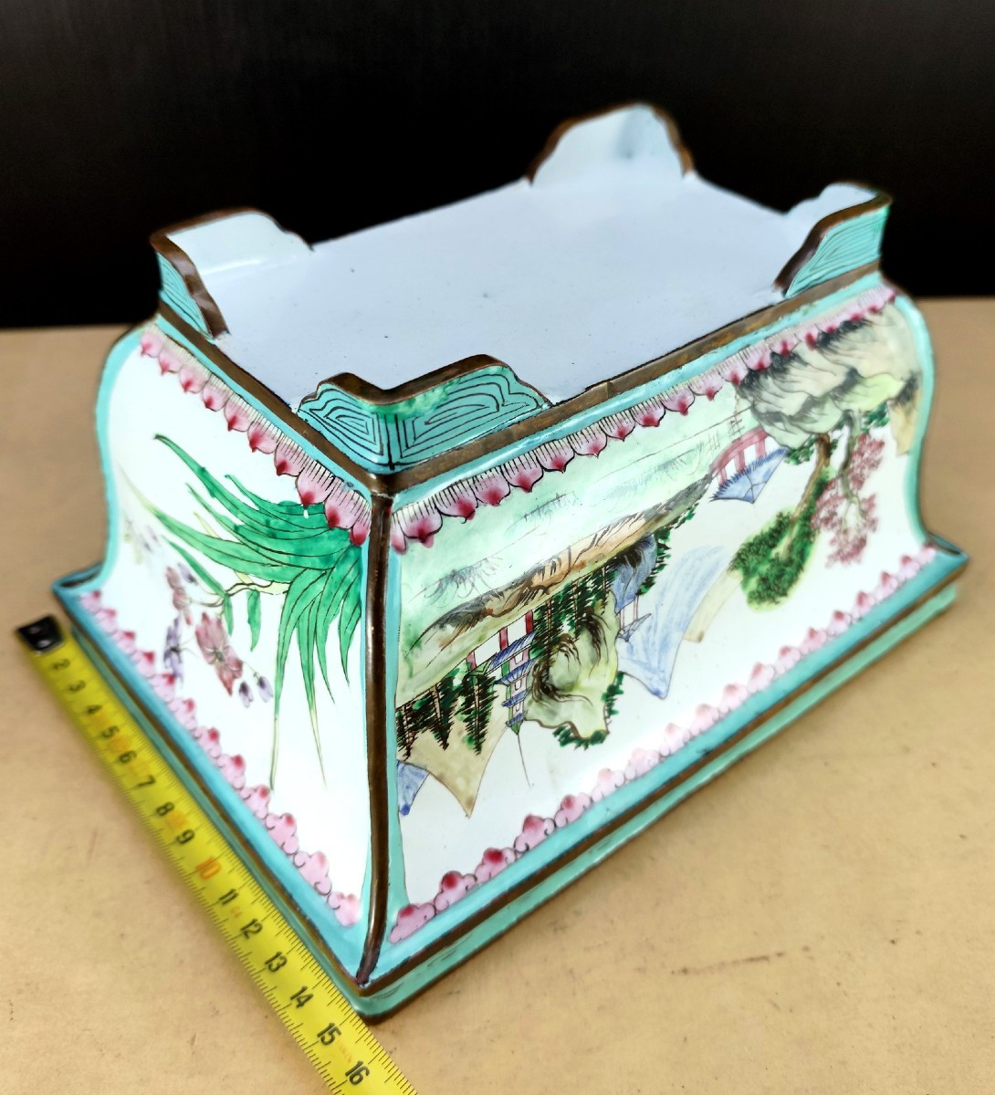 Jardinière émail de Canton, pour l’export vers l’Europe, vers 1900, bel état-photo-4