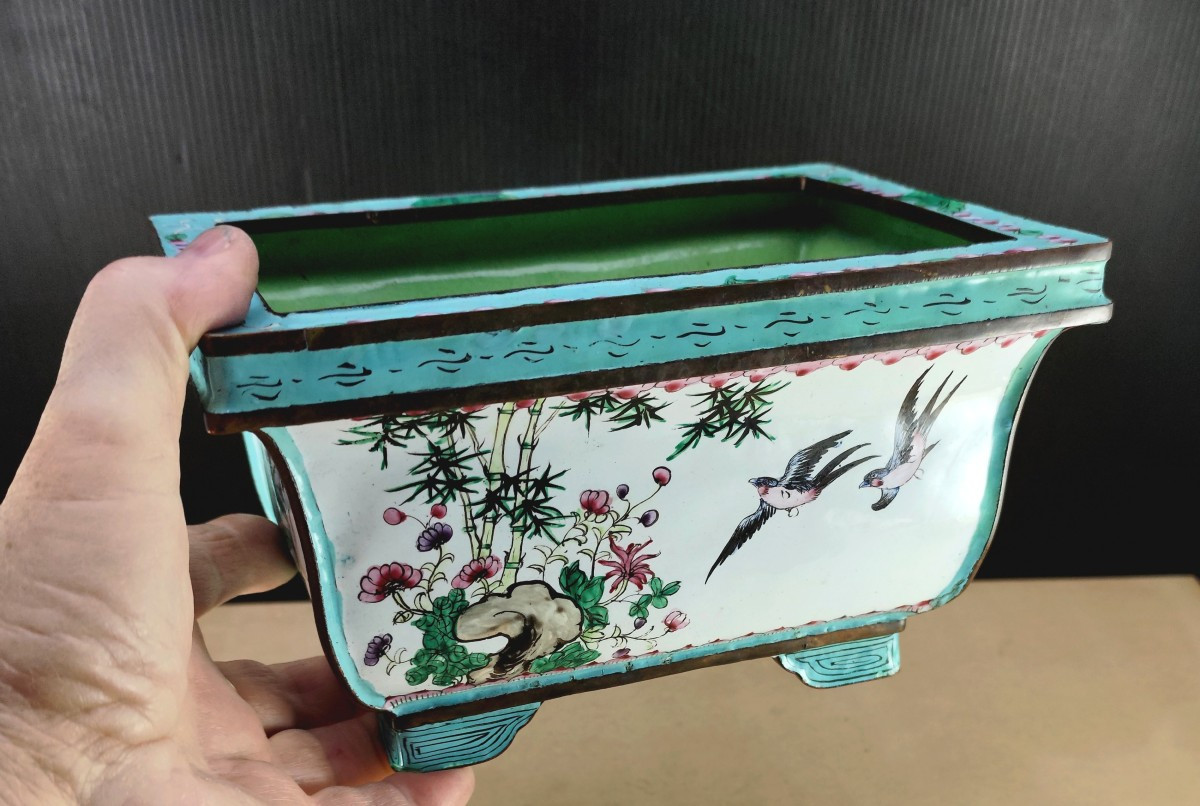 Jardinière émail de Canton, pour l’export vers l’Europe, vers 1900, bel état-photo-1