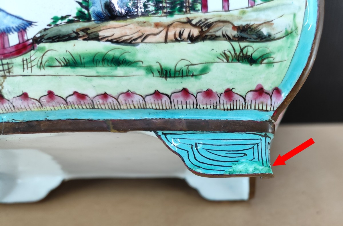 Jardinière émail de Canton, pour l’export vers l’Europe, vers 1900, bel état-photo-4