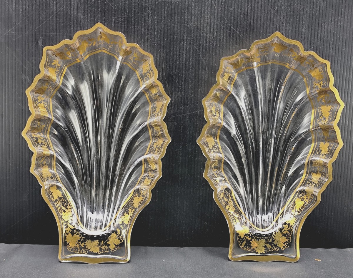 Paire de Coquilles de cristal dorées, Napoléon III, prestige et bel état-photo-3