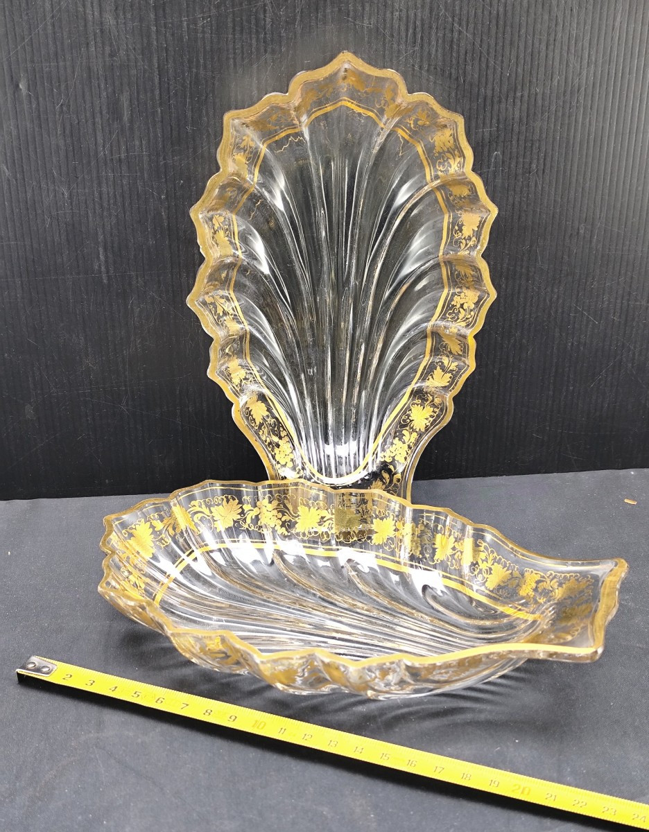 Paire de Coquilles de cristal dorées, Napoléon III, prestige et bel état-photo-4