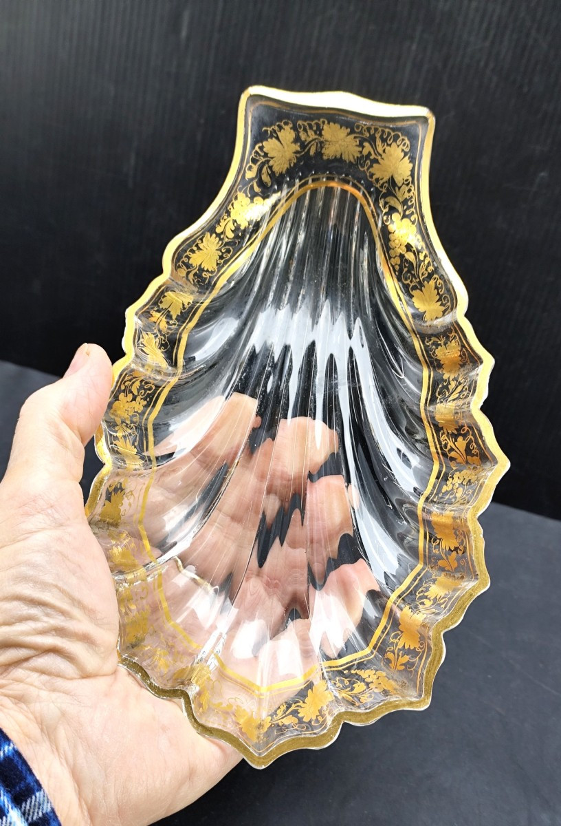 Paire de Coquilles de cristal dorées, Napoléon III, prestige et bel état-photo-1