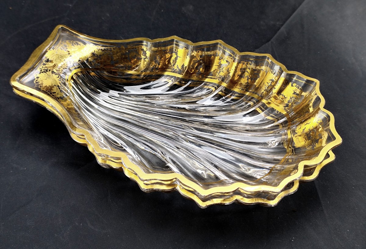 Paire de Coquilles de cristal dorées, Napoléon III, prestige et bel état-photo-2