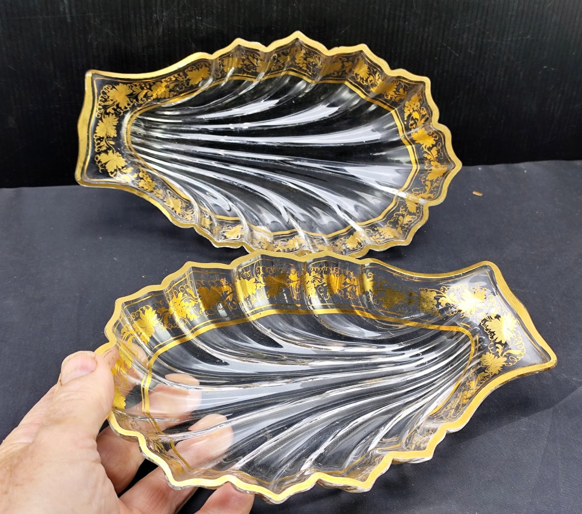 Paire de Coquilles de cristal dorées, Napoléon III, prestige et bel état