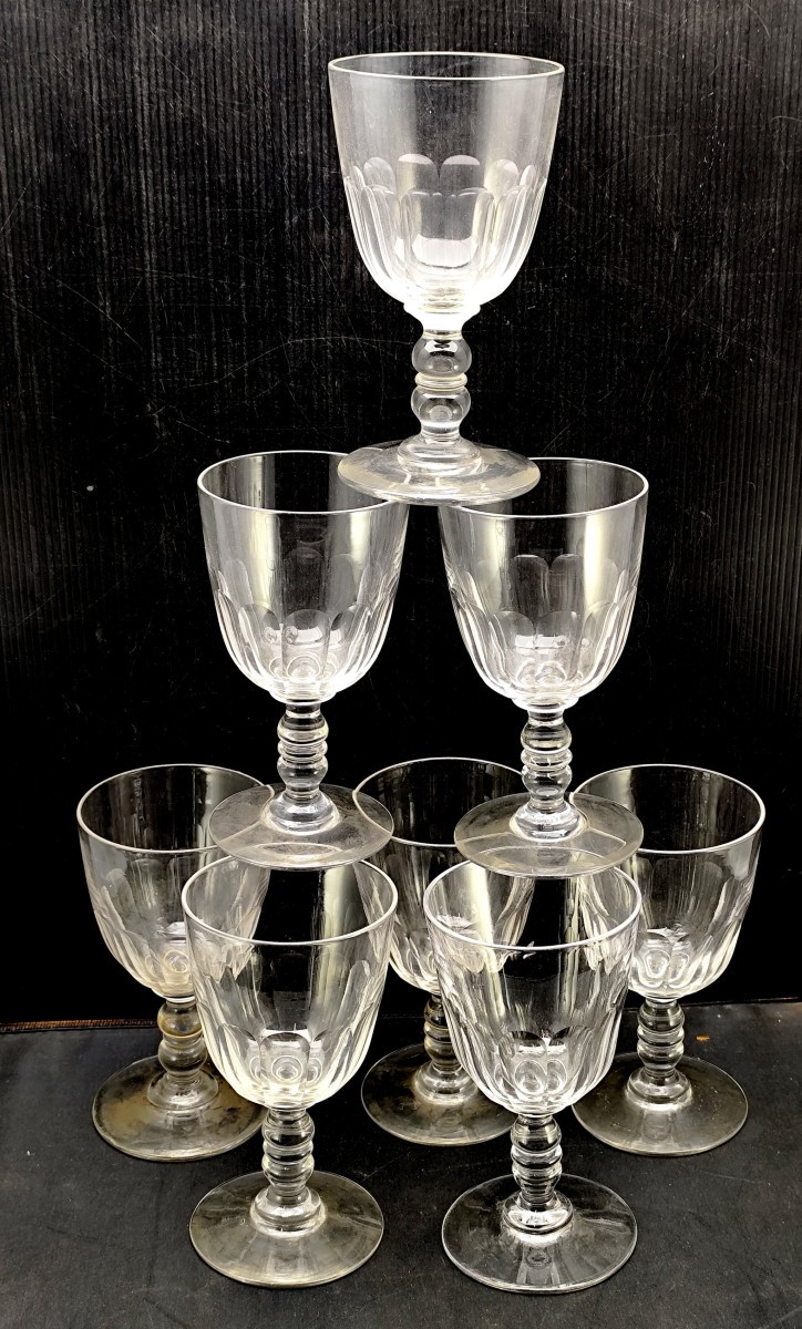 8 Large Baccarat 1880 Glasses, Clermont Model, Good Condition, 15cm