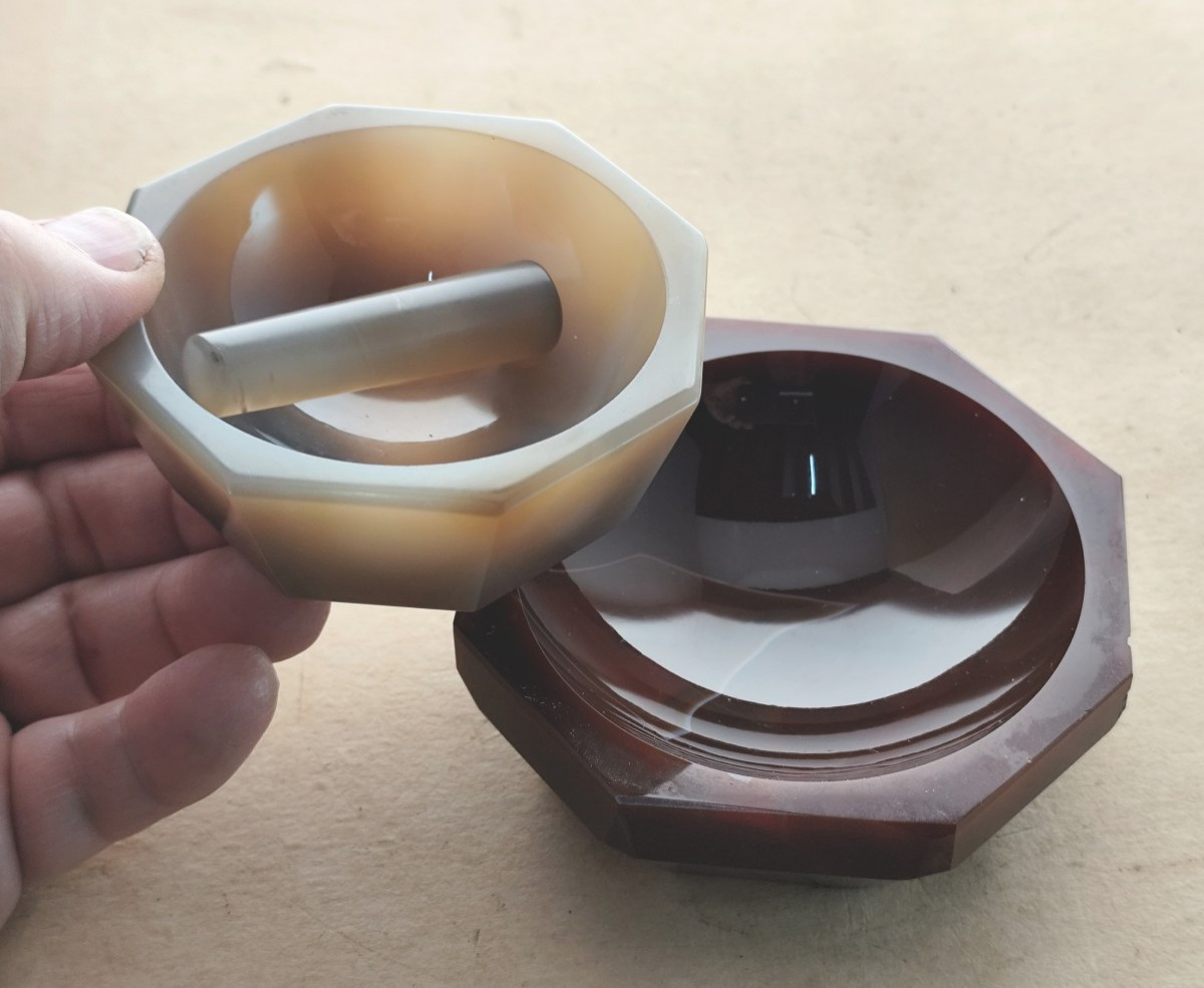 Deux jolis mortiers en agate, pour broyer les couleurs ou les poudres-photo-3