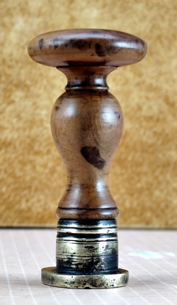 Cachet argent et buis tourné en champignon, Blason de Marquis aux licornes-photo-2