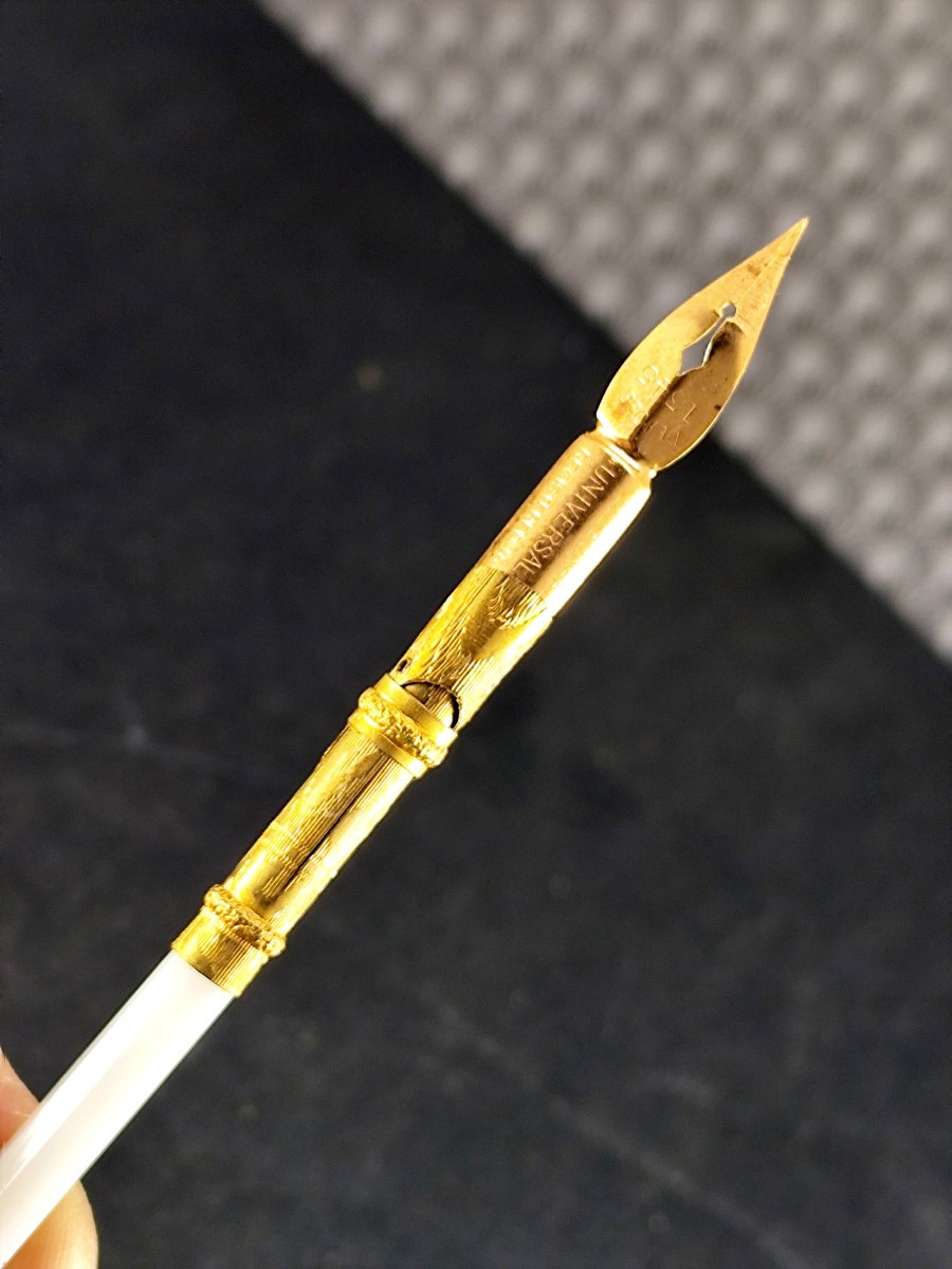 « Article de Paris » nécessaire à courrier en opaline, acier gravé, laiton doré, 19e siècle-photo-4