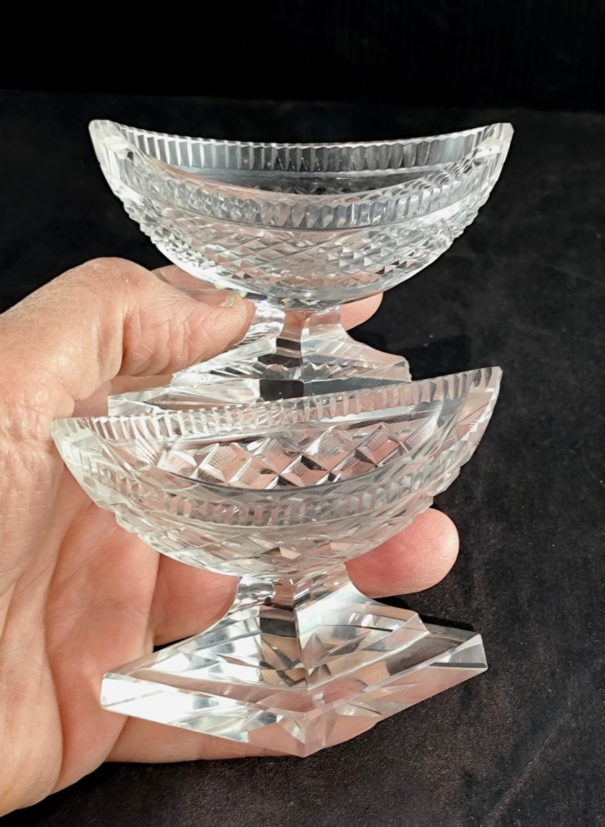 Directoire Style Salt Boats, Le Creusot Crystalworks, Rare Glassware, Good Condition-photo-4