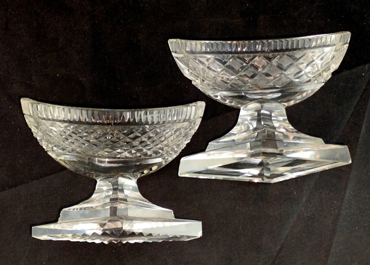 Directoire Style Salt Boats, Le Creusot Crystalworks, Rare Glassware, Good Condition