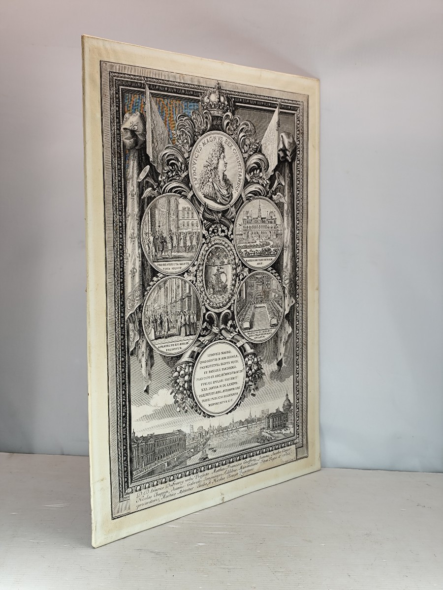 Louis XIV à l'Hôtel de Ville à l'occasion de sa guérison, 1687, gravure de Sebastien Leclerc.-photo-3