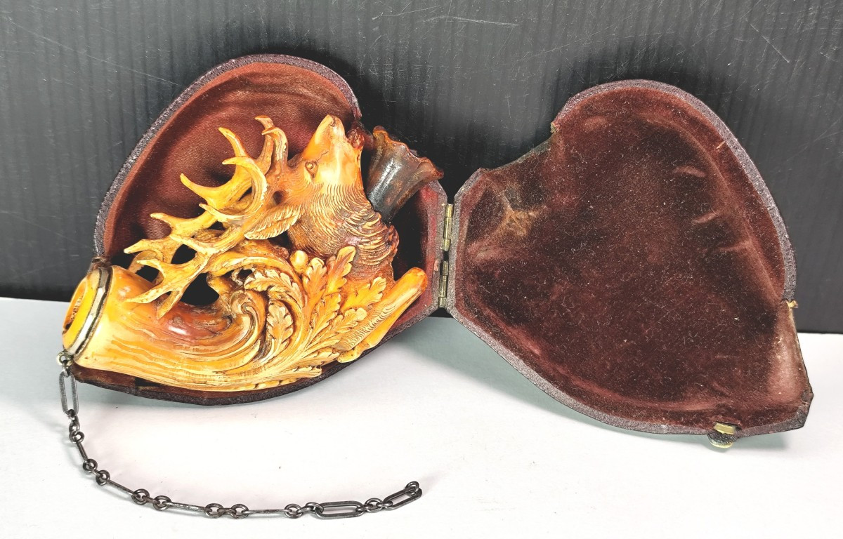 The Roar Of  Great Stag, Meerschaum Pipe Head, Viennese Art, 19th Century-photo-2