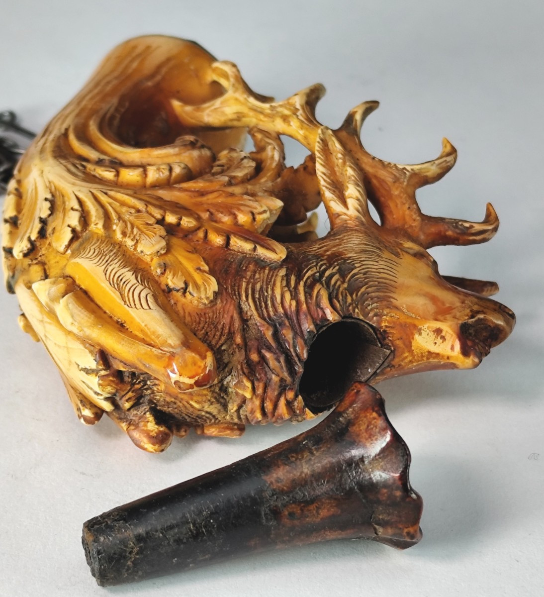 The Roar Of  Great Stag, Meerschaum Pipe Head, Viennese Art, 19th Century-photo-1