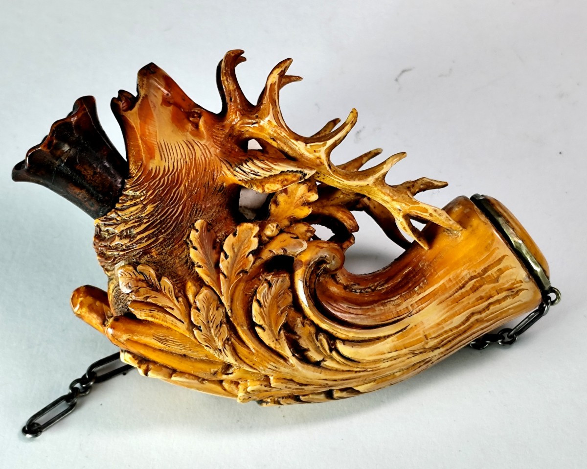 The Roar Of  Great Stag, Meerschaum Pipe Head, Viennese Art, 19th Century