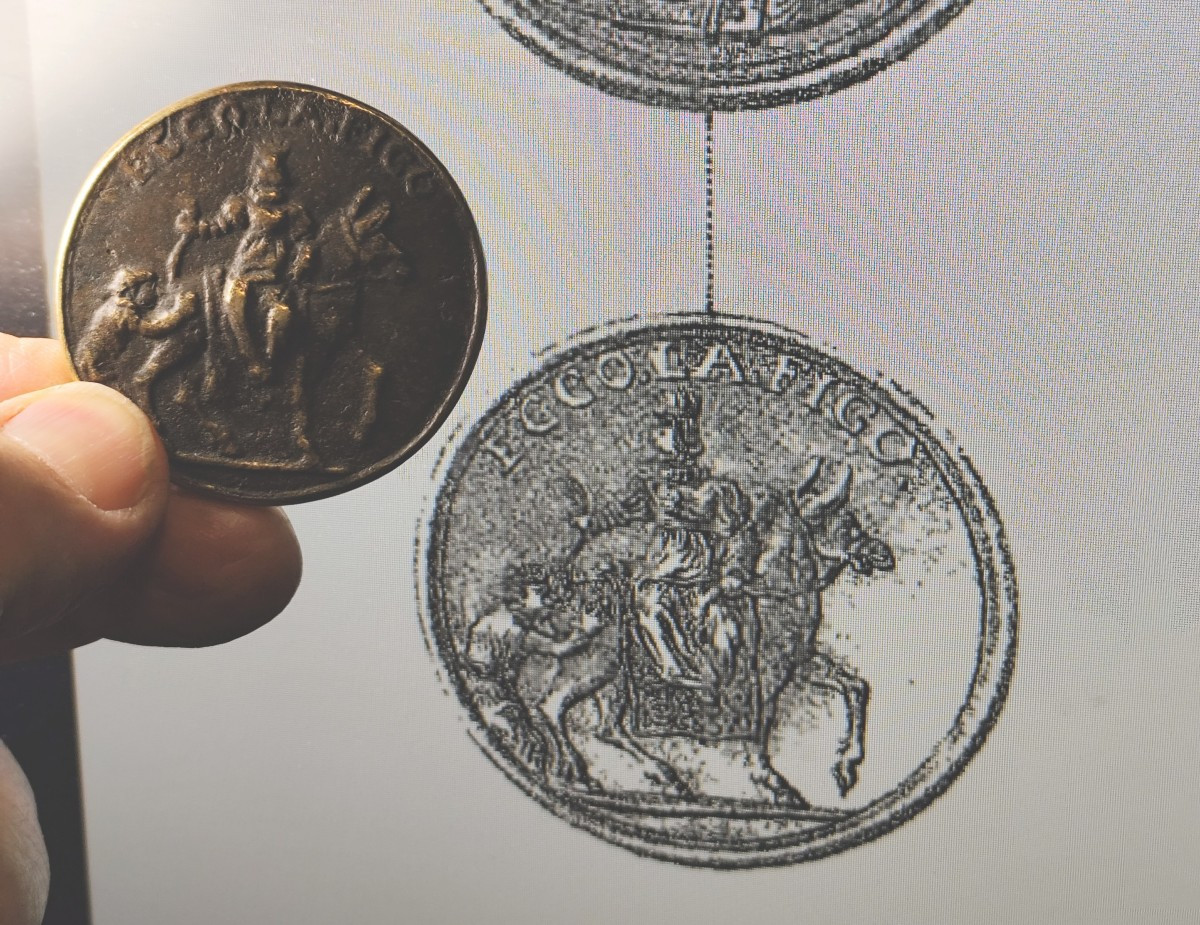 Truculente Médaille, Italie, 17e siècle : Frédéric Barberousse et Béatrix-photo-4