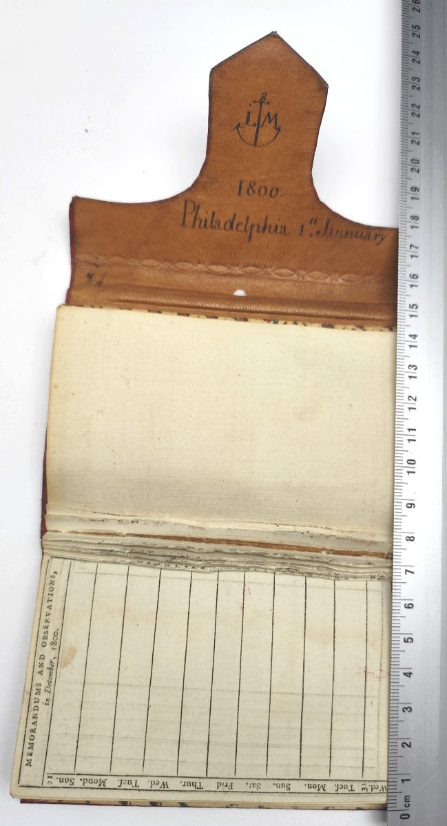 Philadelphie, daté 1800 : Carnets maroquin rouge d’un marin, Joli lot de 3-photo-2