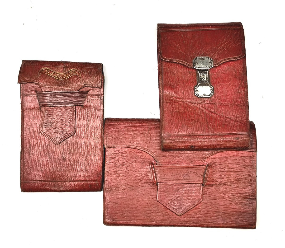 Philadelphie, daté 1800 : Carnets maroquin rouge d’un marin, Joli lot de 3